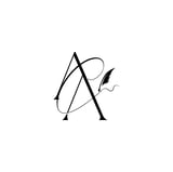 Minimalist line drawing of a stylized letter A with decorative flourishes and leaf elements